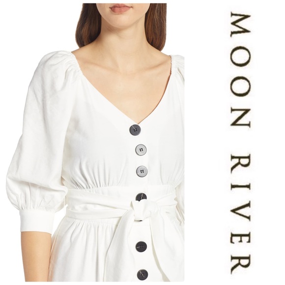 Moon River Puff Sleeve tie waist dress - Picture 5 of 9